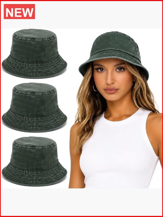 3 Pack Garment-Washed Cotton Bucket Hat Set Unisex Fisherman Hat Summer Outdoor main image 5